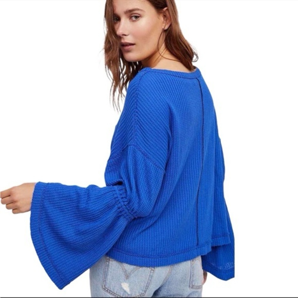 Free People We The Free Dahlia Thermal Waffle Knit Bell Sleeve Top Women’s Small - Picture 3 of 9
